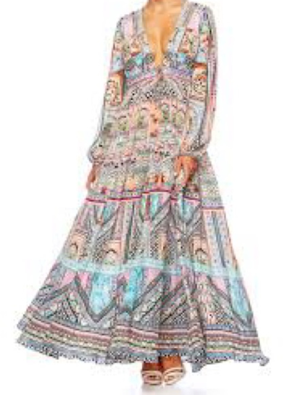 Pastel Paisley V-Neck Maxi Dress